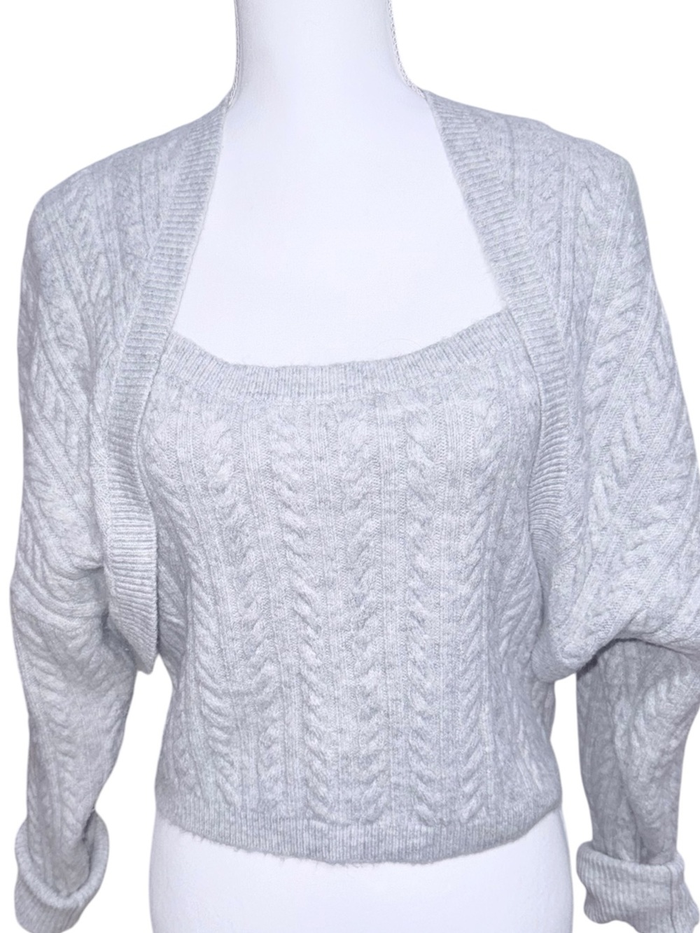 Express Light Gray Cable Knit Cardigan Sweater Set
